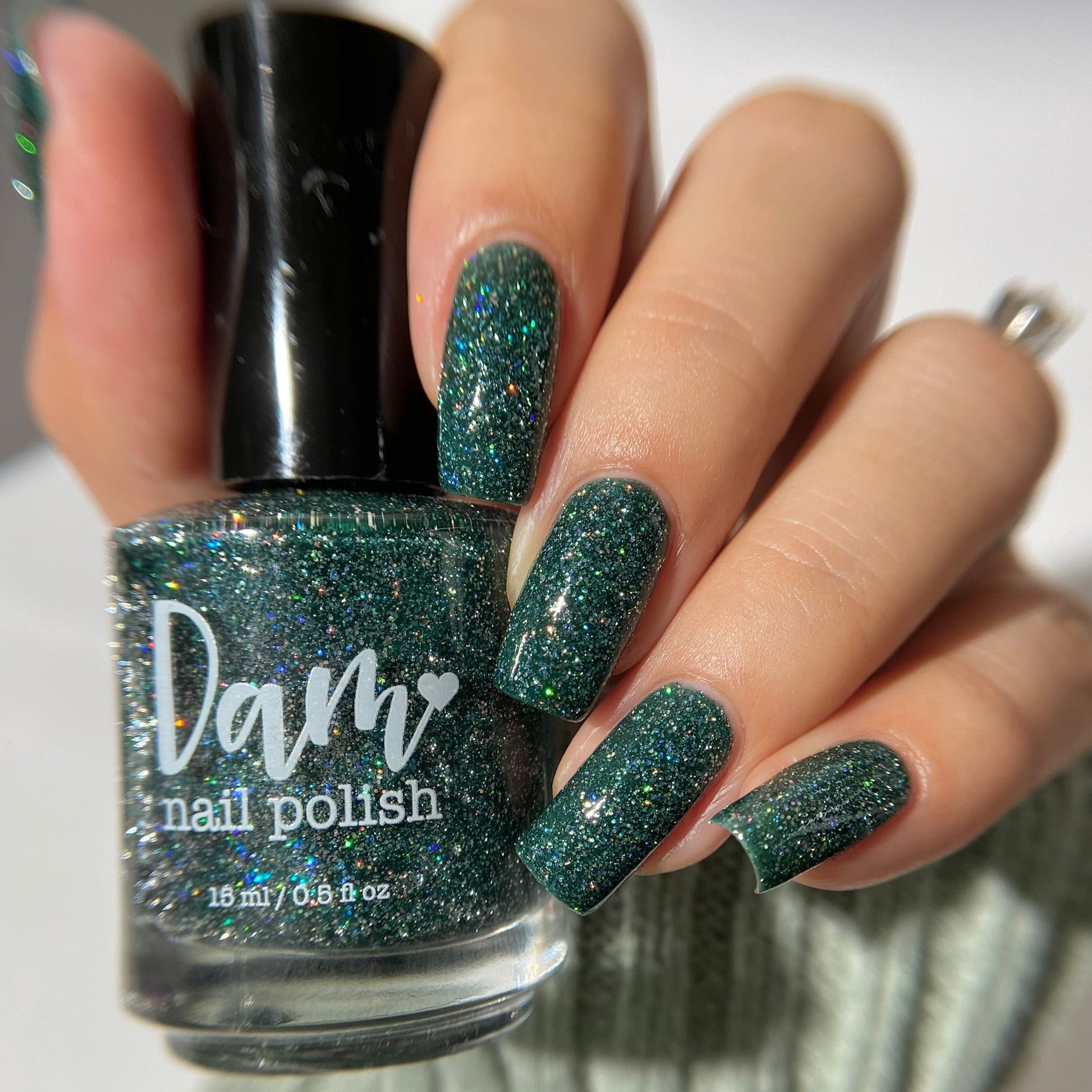 Eternal - Deep Green Reflective Glitter Nail Polish - Bitten Collection - Dam Nail Polish
