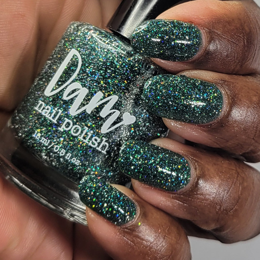 Eternal - Deep Green Reflective Glitter Nail Polish - Bitten Collection - Dam Nail Polish