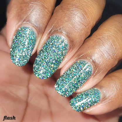 Eternal - Deep Green Reflective Glitter Nail Polish - Bitten Collection - Dam Nail Polish