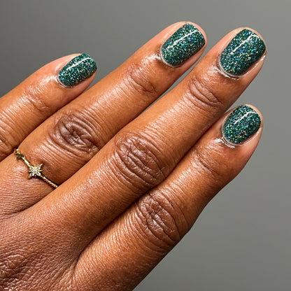 Eternal - Deep Green Reflective Glitter Nail Polish - Bitten Collection - Dam Nail Polish