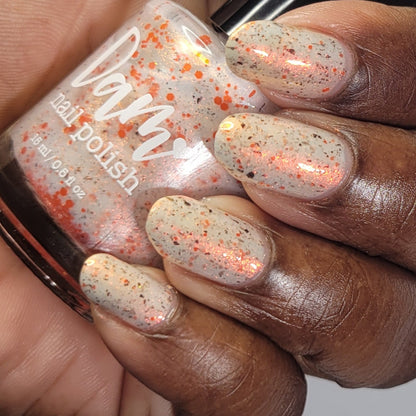 Glistening Gale - White Crelly - Orange Glitter Nail Polish - Shimmer Nail Polish - Stormy Siblings Collection - Dam Nail Polish