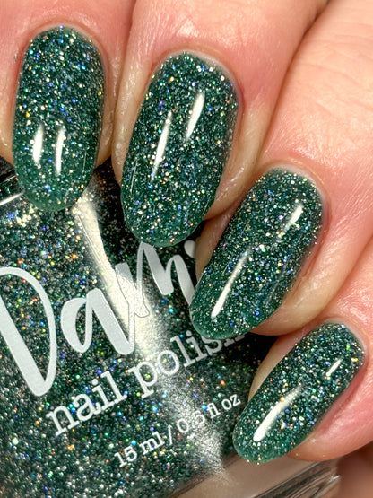 Eternal - Deep Green Reflective Glitter Nail Polish - Bitten Collection - Dam Nail Polish