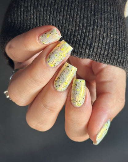 Lustrous Lightning - White Crelly - Yellow Glitter Nail Polish - Shimmer Nail Polish - Stormy Siblings Collection