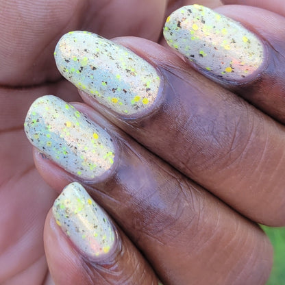 Lustrous Lightning - White Crelly - Yellow Glitter Nail Polish - Shimmer Nail Polish - Stormy Siblings Collection
