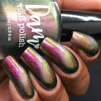 Omniverse Odyssey - Shifting Multichrome Magnetic Nail Polish - Shifts Pink, Bronze, and Green - Into the Multiverse Collection - Dam Nail Polish