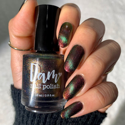 Omniverse Odyssey - Shifting Multichrome Magnetic Nail Polish - Shifts Pink, Bronze, and Green - Into the Multiverse Collection - Dam Nail Polish