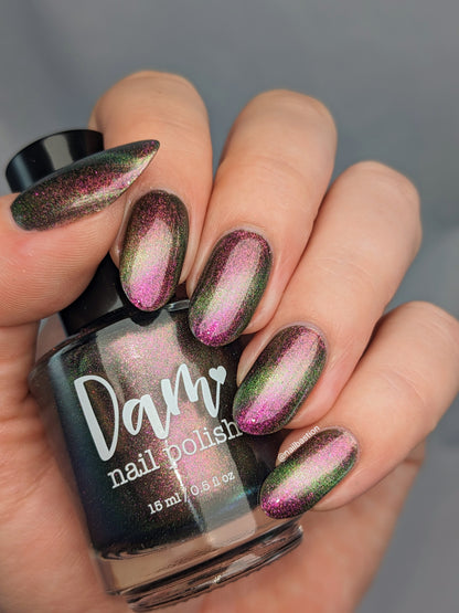 Omniverse Odyssey - Shifting Multichrome Magnetic Nail Polish - Shifts Pink, Bronze, and Green - Into the Multiverse Collection - Dam Nail Polish