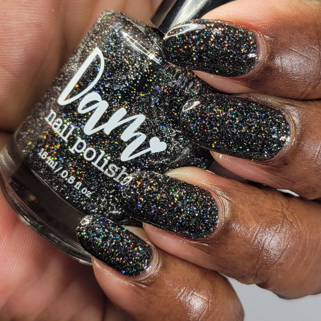 Shadow Dweller - Black Reflective Glitter Nail Polish - Bitten Collection - Dam Nail Polish