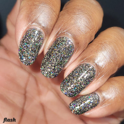 Shadow Dweller - Black Reflective Glitter Nail Polish - Bitten Collection - Dam Nail Polish