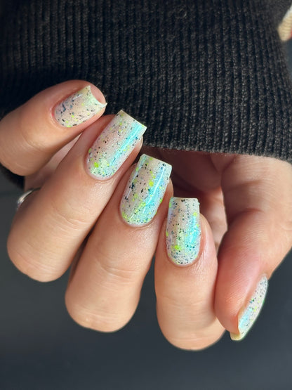 Twinkling Tornado - White Crelly - Green Glitter Nail Polish - Shimmer Nail Polish - Stormy Siblings Collection - Dam Nail Polish