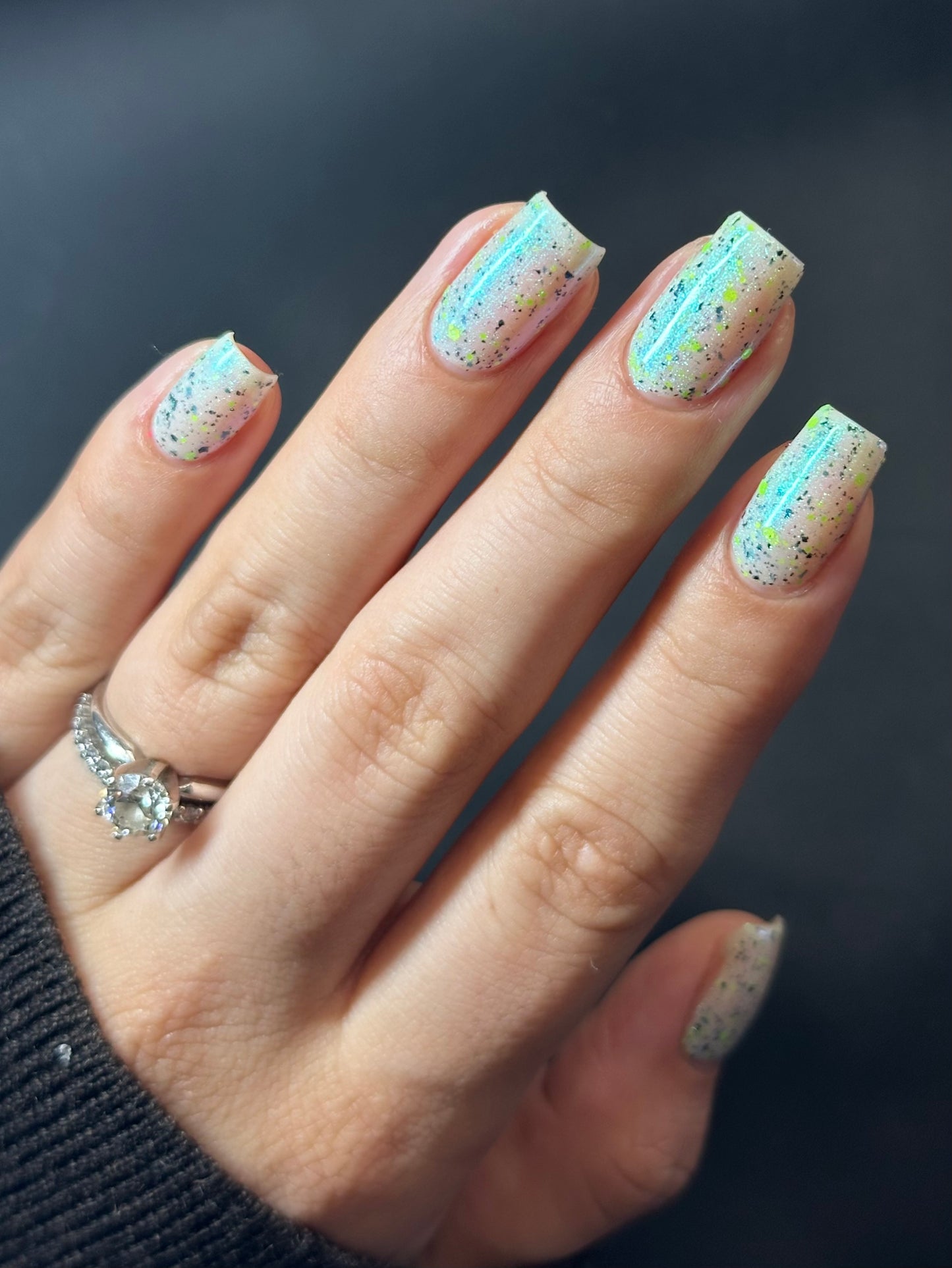 Twinkling Tornado - White Crelly - Green Glitter Nail Polish - Shimmer Nail Polish - Stormy Siblings Collection - Dam Nail Polish