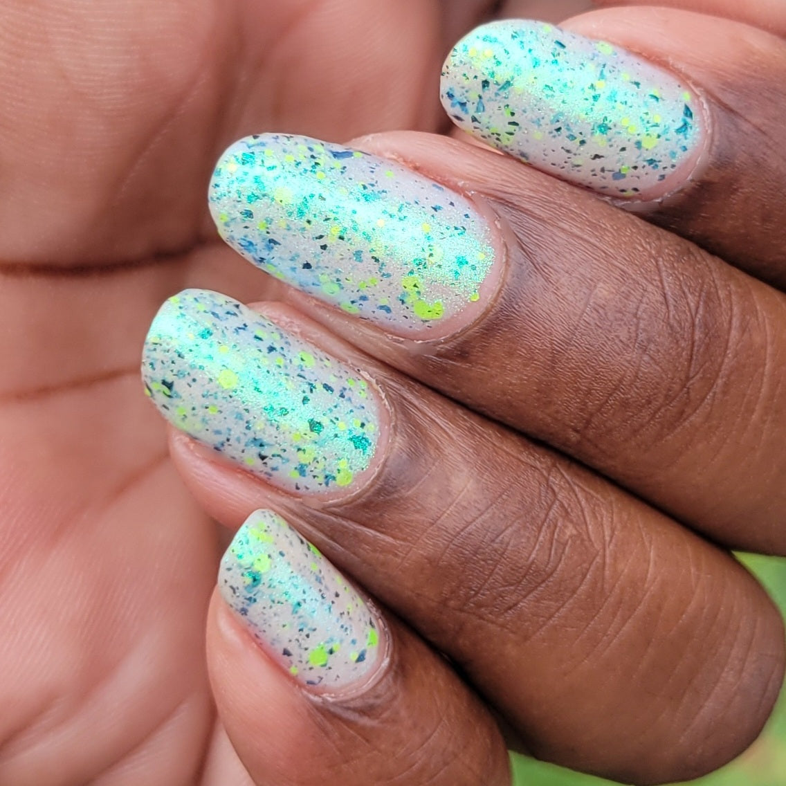 Twinkling Tornado - White Crelly - Green Glitter Nail Polish - Shimmer Nail Polish - Stormy Siblings Collection - Dam Nail Polish