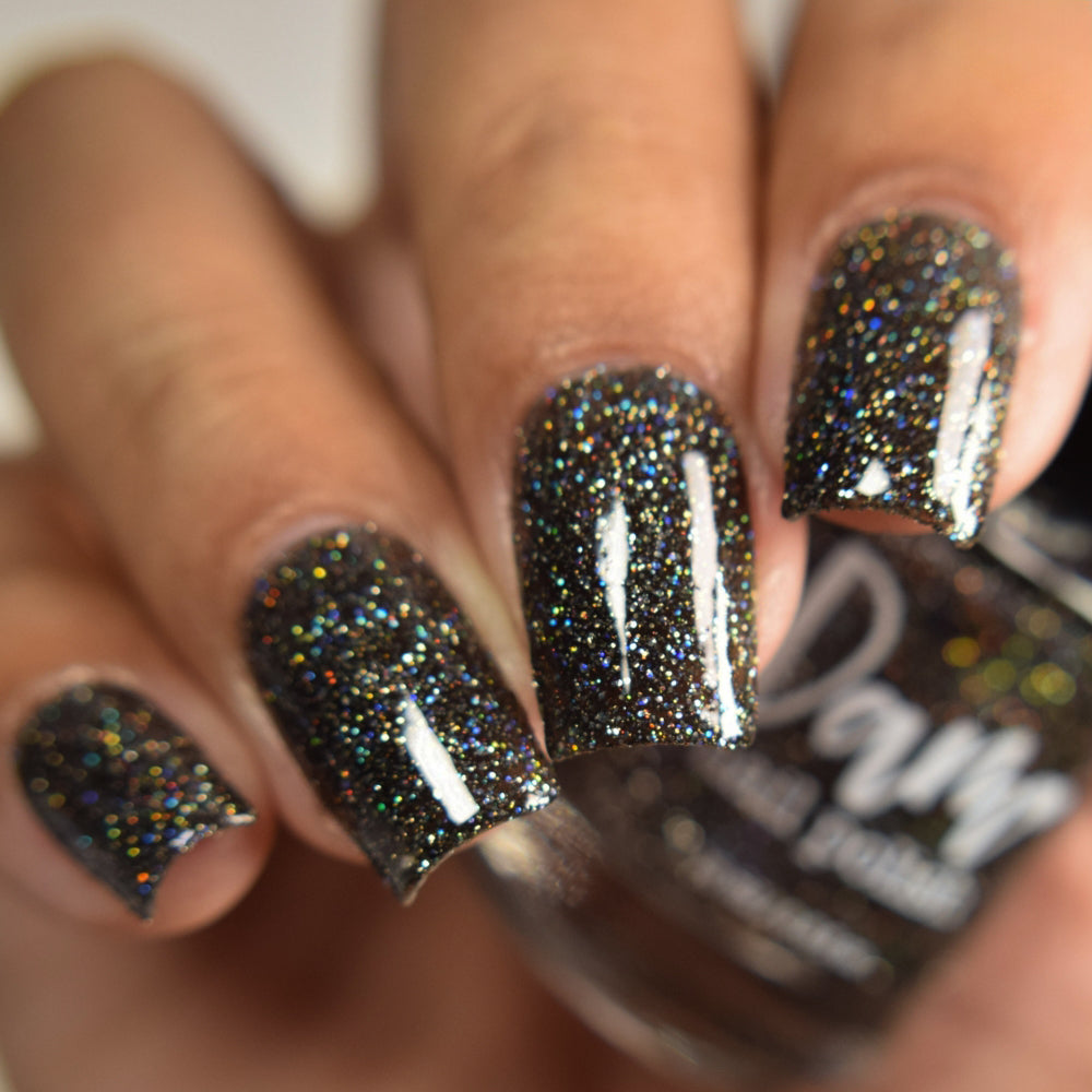 Shadow Dweller - Black Reflective Glitter Nail Polish - Bitten Collection - Dam Nail Polish
