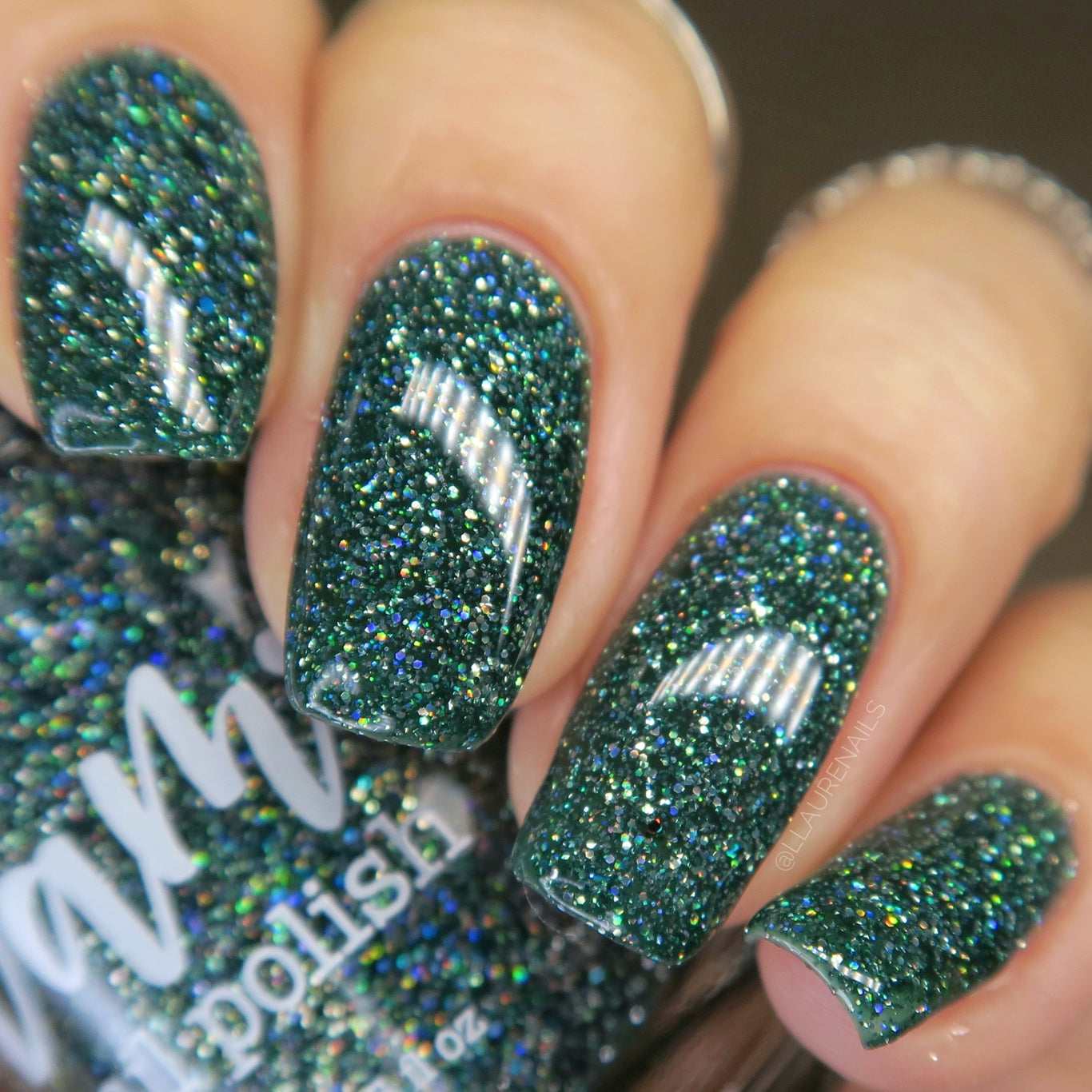 Eternal - Deep Green Reflective Glitter Nail Polish - Bitten Collection - Dam Nail Polish