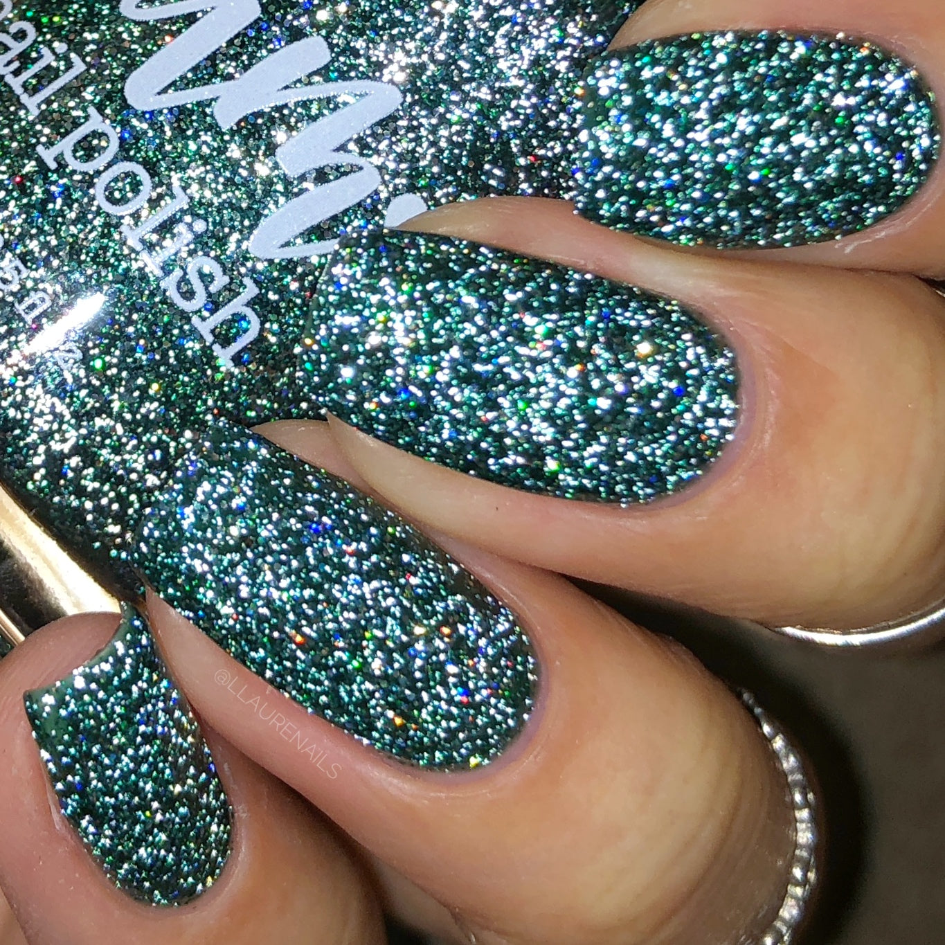 Eternal - Deep Green Reflective Glitter Nail Polish - Bitten Collection - Dam Nail Polish
