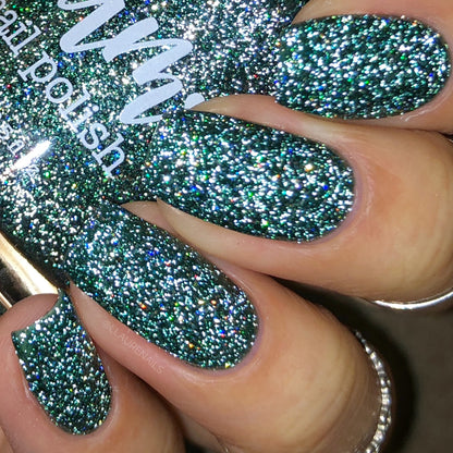 Eternal - Deep Green Reflective Glitter Nail Polish - Bitten Collection - Dam Nail Polish
