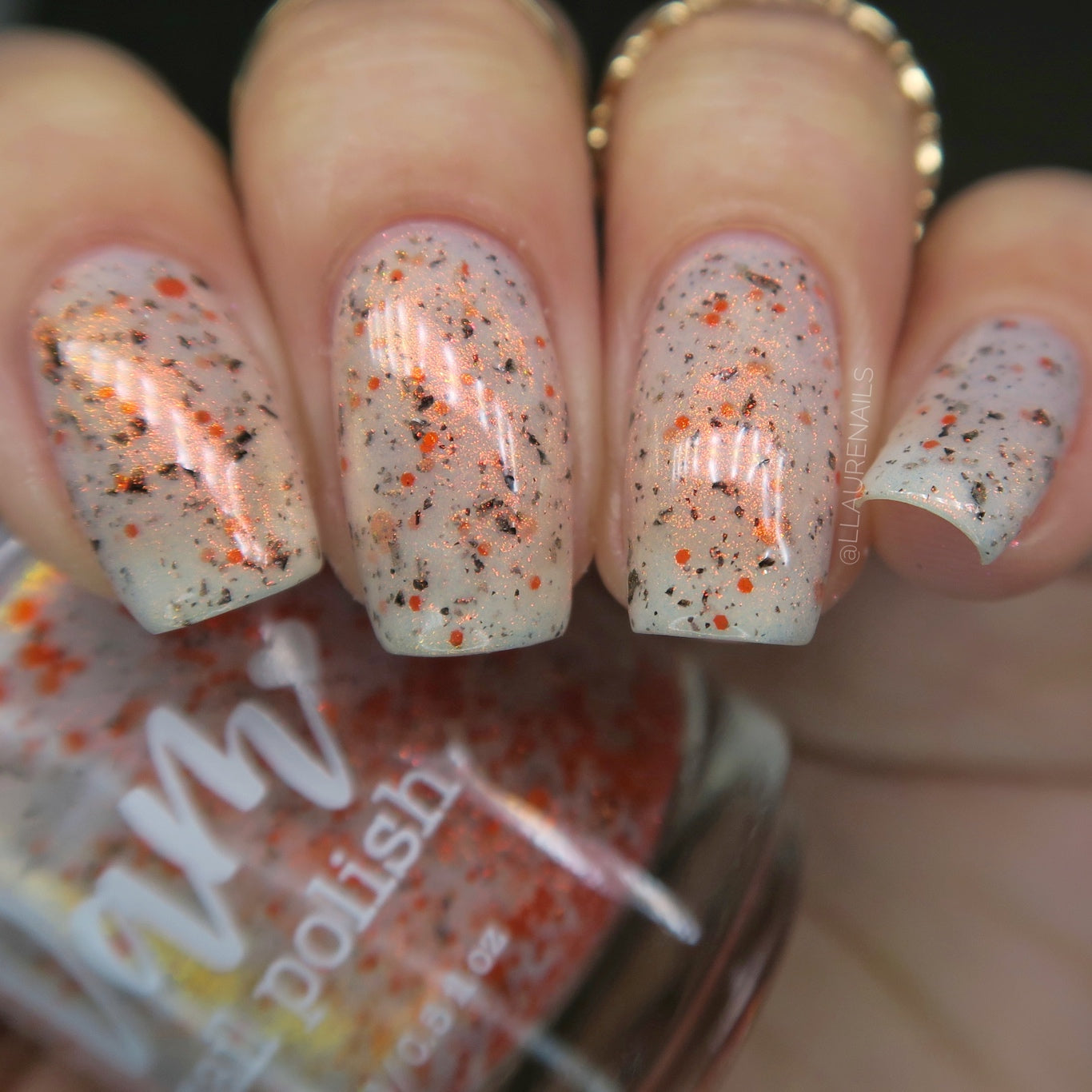 Glistening Gale - White Crelly - Orange Glitter Nail Polish - Shimmer Nail Polish - Stormy Siblings Collection - Dam Nail Polish