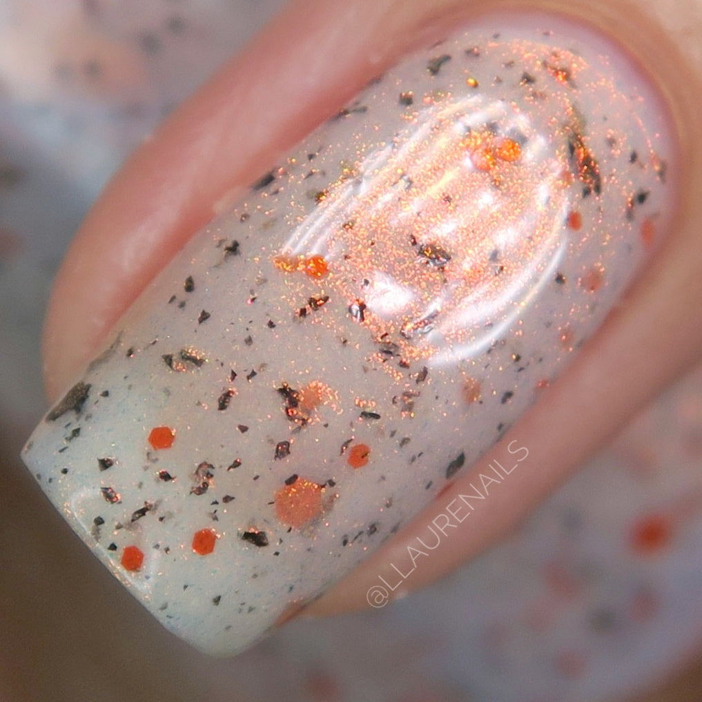 Glistening Gale - White Crelly - Orange Glitter Nail Polish - Shimmer Nail Polish - Stormy Siblings Collection - Dam Nail Polish