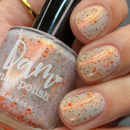 Glistening Gale - White Crelly - Orange Glitter Nail Polish - Shimmer Nail Polish - Stormy Siblings Collection - Dam Nail Polish