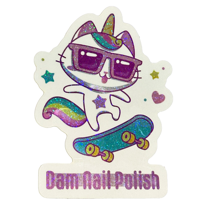 Skateboard Kitty Holographic Glitter Sticker
