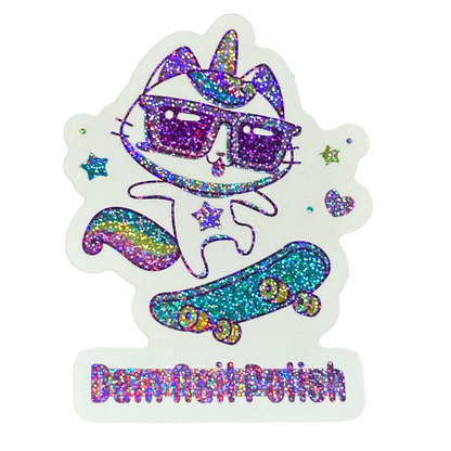 Skateboard Kitty Holographic Glitter Sticker