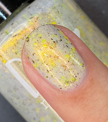 Lustrous Lightning - White Crelly - Yellow Glitter Nail Polish - Shimmer Nail Polish - Stormy Siblings Collection