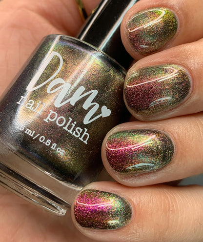 Omniverse Odyssey - Shifting Multichrome Magnetic Nail Polish - Shifts Pink, Bronze, and Green - Into the Multiverse Collection - Dam Nail Polish