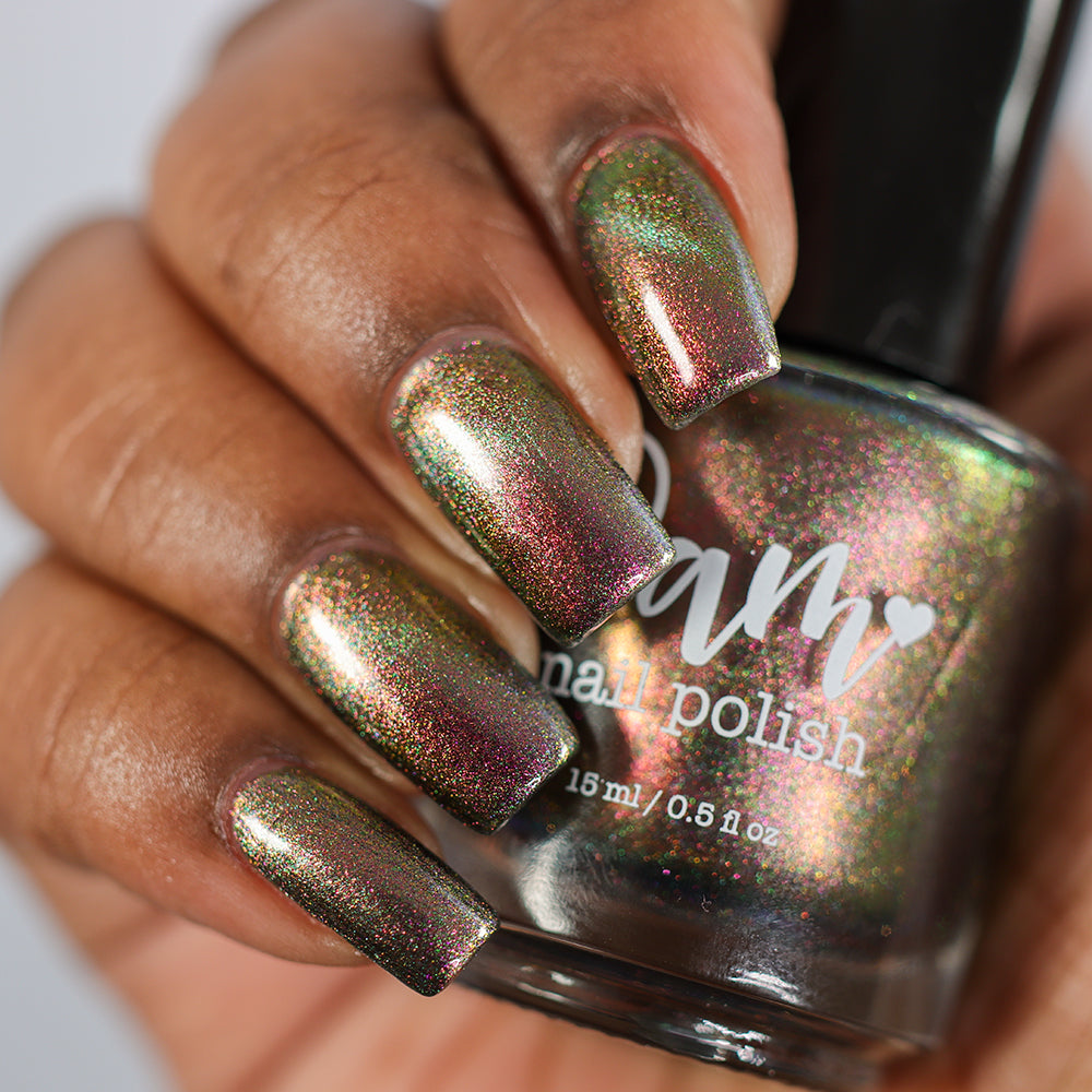 Omniverse Odyssey - Shifting Multichrome Magnetic Nail Polish - Shifts Pink, Bronze, and Green - Into the Multiverse Collection - Dam Nail Polish