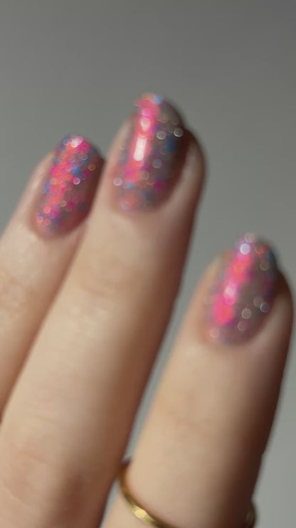 Squid Pro Quo - Pink Silver Nail Polish - Reflective Glitter Nail Polish - Squids Fly High Sibling