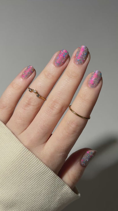 Squid Pro Quo - Pink Silver Nail Polish - Reflective Glitter Nail Polish - Squids Fly High Sibling