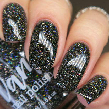 Shadow Dweller - Black Reflective Glitter Nail Polish - Bitten Collection - Dam Nail Polish