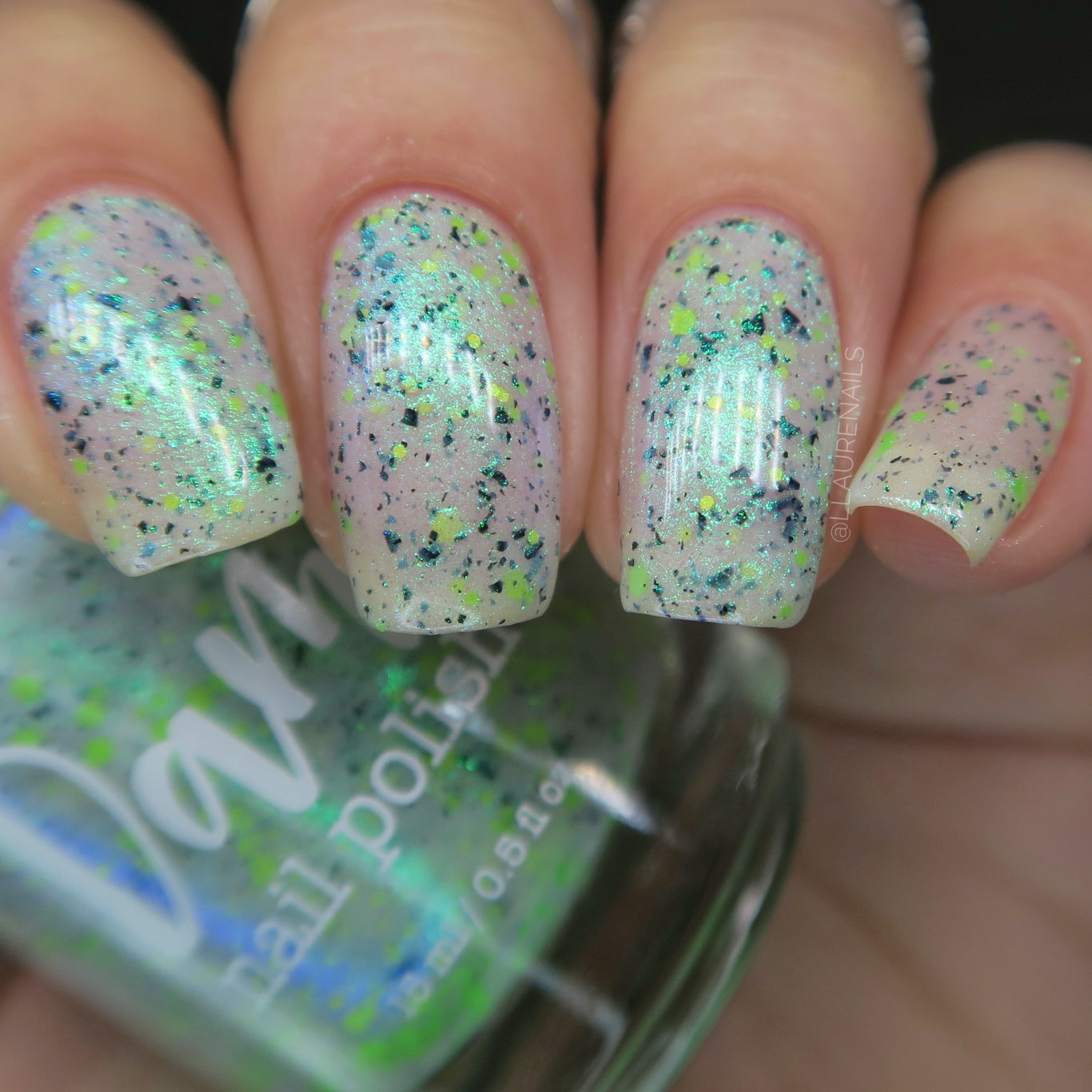 Twinkling Tornado - White Crelly - Green Glitter Nail Polish - Shimmer Nail Polish - Stormy Siblings Collection - Dam Nail Polish