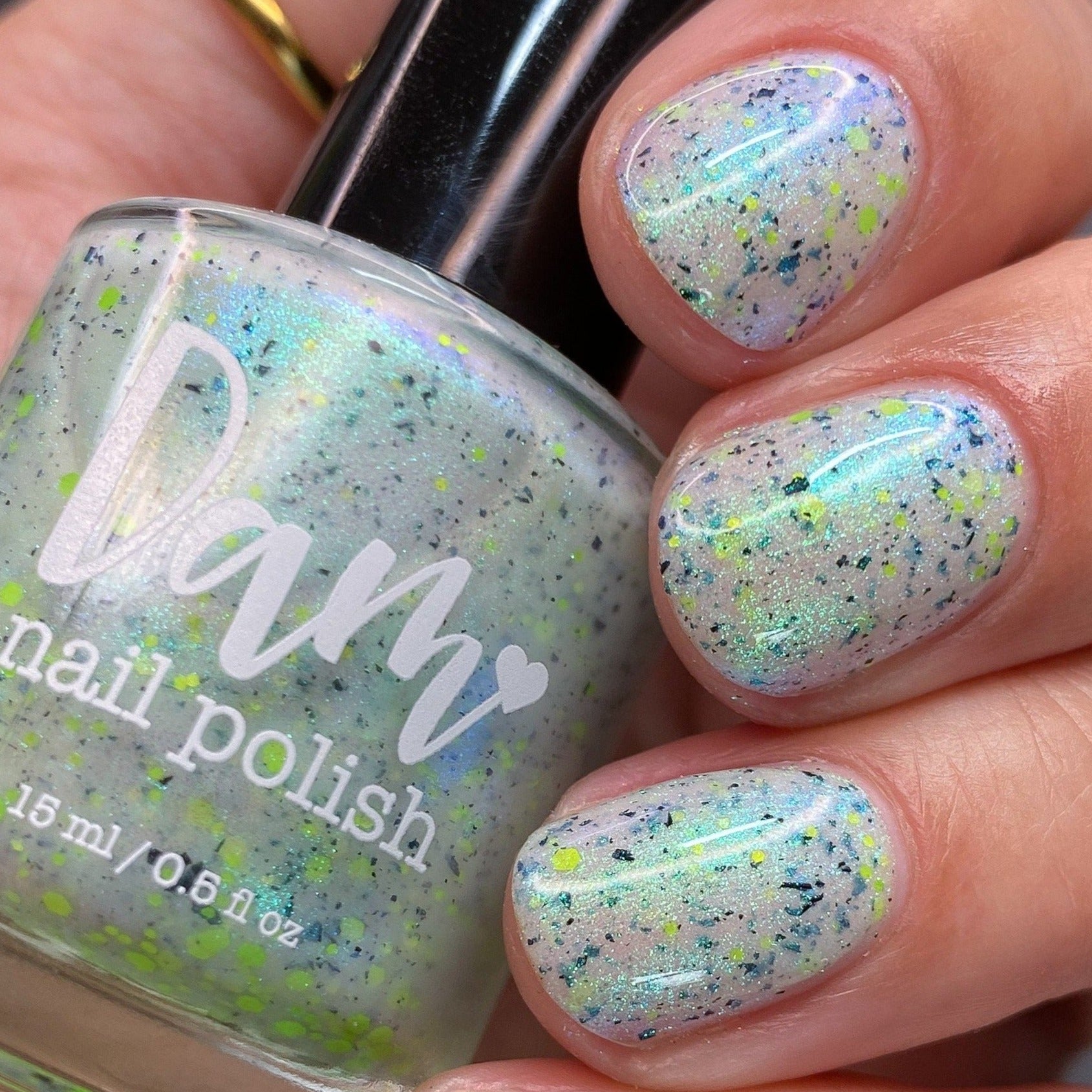 Twinkling Tornado - White Crelly - Green Glitter Nail Polish - Shimmer Nail Polish - Stormy Siblings Collection - Dam Nail Polish