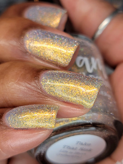 Take That Risk - Yellow Gold Shimmer - Silver Reflective Glitter Nail Polish - Life is Short Collection