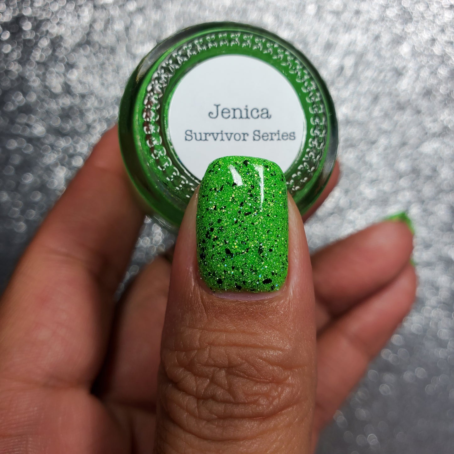 Jenica - Survivor Series - Neon Green Reflective Glitter Nail Polish - Dam