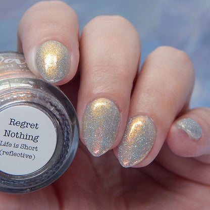 Regret Nothing - Orange Gold Shimmer - Silver Reflective Glitter Nail Polish - Life is Short Collection