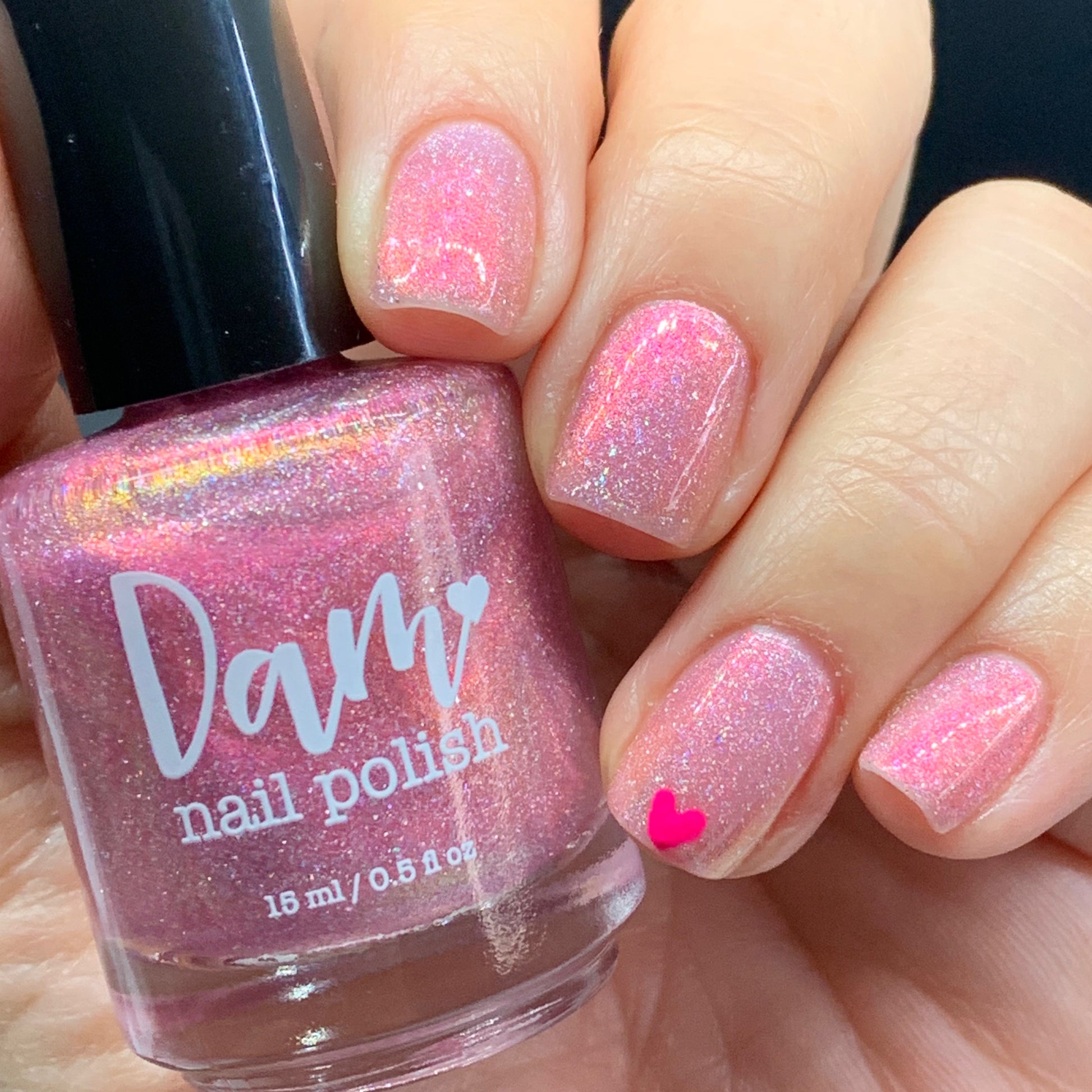 I Wear My ❤️ On My Nails - Pink Holo Nail Polish - Pink Shimmer Nail Polish - Valentine's Day Duo - Dam Nail Polish