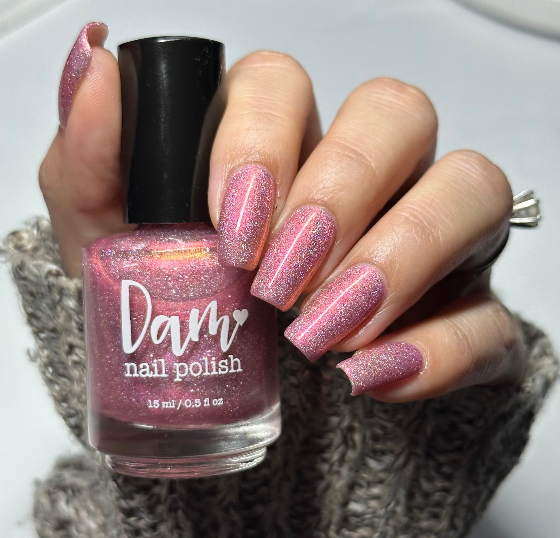 I Wear My ❤️ On My Nails - Pink Holo Nail Polish - Pink Shimmer Nail Polish - Valentine's Day Duo - Dam Nail Polish